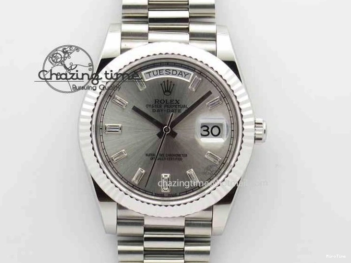 MiroTime 0423 Unisex Day Date 40mm SS BP Maker Best Edition Silver Dial Diamond Markers On SS Bracelet ETA 3690